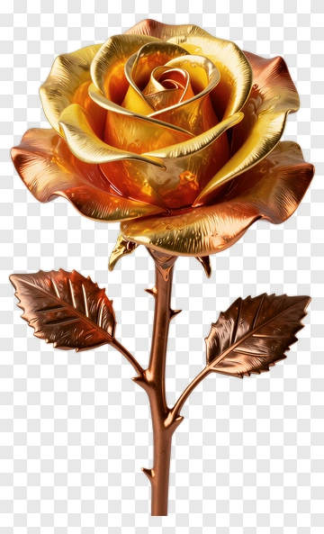 Golden Rose With Leaves PNG