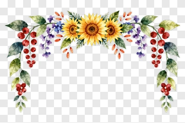 Watercolor Floral Arch With Sunflowers And Berries PNG