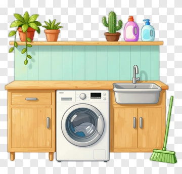 Washing Machine In A Modern Laundry Room PNG