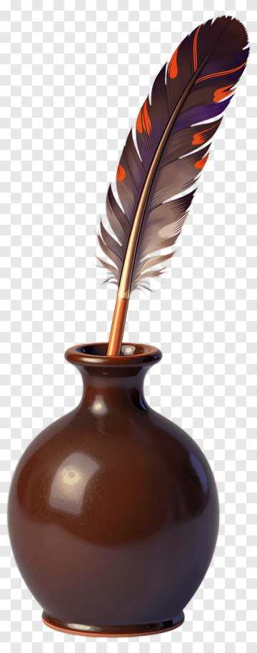 Quill Pen In A Brown Ink Bottle PNG