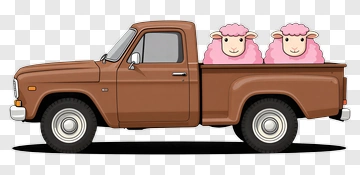 Cartoon Pickup Truck With Two Sheep PNG
