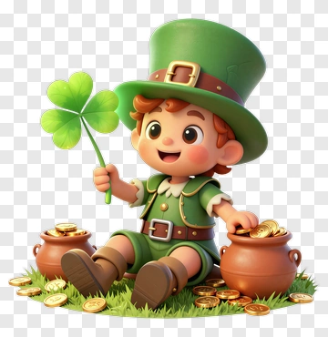 Cartoon Leprechaun Sitting With Gold Coins PNG