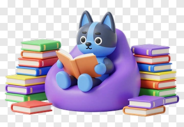 Cartoon Cat Reading A Book In A Bean Bag Chair PNG