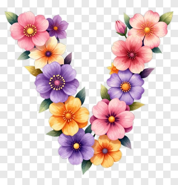 Floral Letter V Design PNG