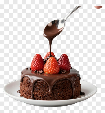 Chocolate Cake With Strawberries And Sauce Drizzle PNG