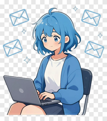 Girl Using Laptop With Email Icons PNG