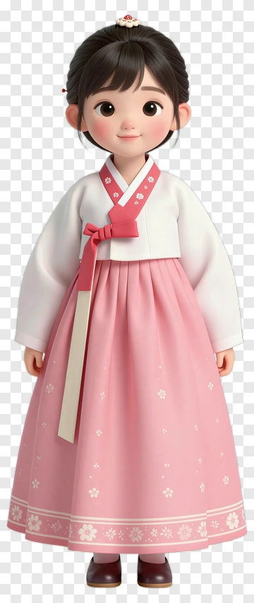 3D Girl In Traditional Hanbok Dress PNG