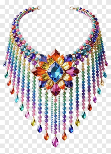 Colorful Necklace With Gemstones And Beads PNG