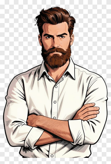 Serious Man With Beard Wearing A White Shirt PNG