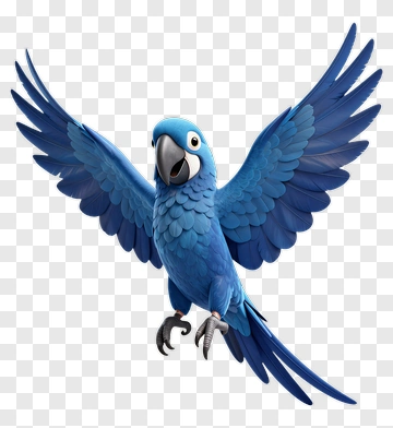 3D Blue Parrot Flying PNG