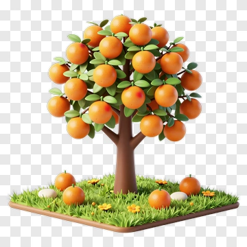 3D Orange Tree With Fruit And Grass PNG