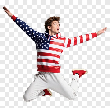Young Man Jumping In American Flag Hoodie PNG