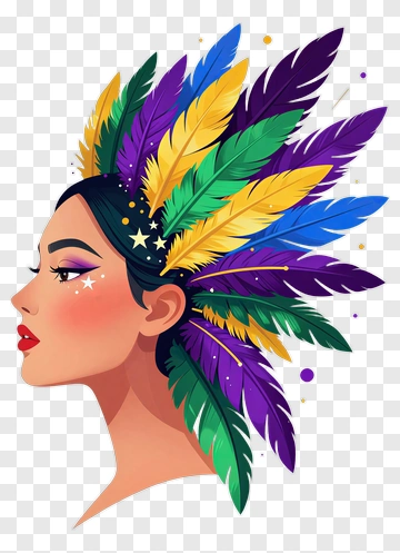 Colorful Feathered Headdress Woman PNG