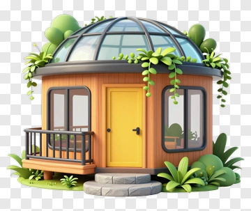 Colorful Eco House With Glass Dome PNG
