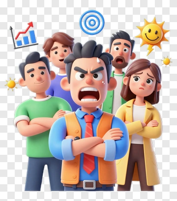Cartoon Business Team Expressing Emotions PNG