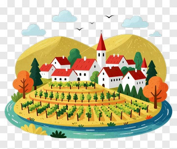 Colorful Countryside Village With Vineyard PNG