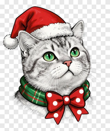 Cat Wearing A Christmas Hat And Bow Tie PNG