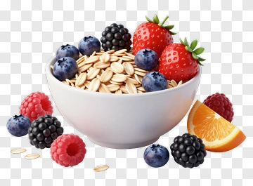 Bowl Of Oatmeal With Fresh Berries And Orange Slice PNG