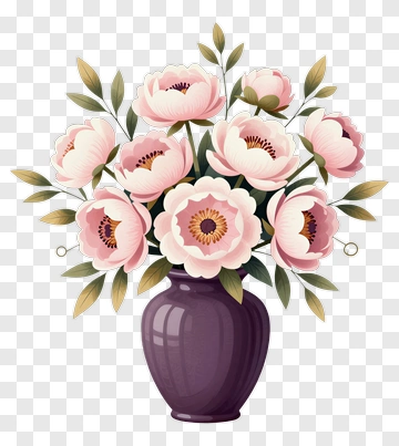 Pink Flower Bouquet In A Purple Vase PNG