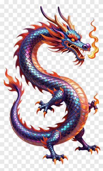 Colorful Dragon Breathing Fire PNG