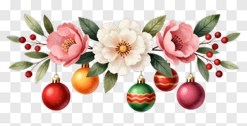 Floral Arrangement With Christmas Ornaments PNG