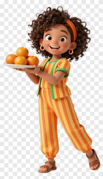 Cartoon Girl Holding A Plate Of Oranges PNG