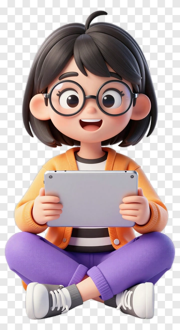 Cartoon Girl Holding A Tablet PNG