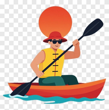 Cartoon Kayaker Paddling On Water PNG