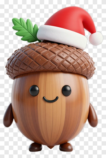 Cartoon Acorn Wearing A Santa Hat PNG