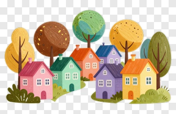 Colorful Houses Surrounded By Trees PNG
