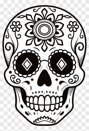 Decorative Sugar Skull With Floral Patterns PNG