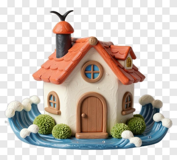 Colorful House On A Wave Base PNG