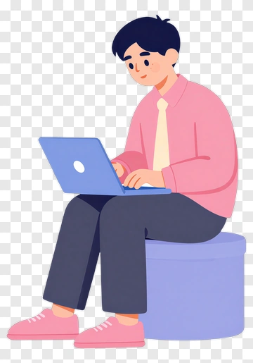 Young Man Working On A Laptop PNG