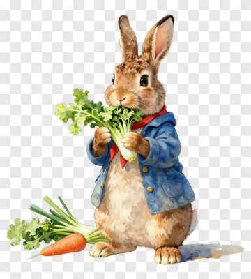 Cartoon Rabbit Holding Carrots PNG