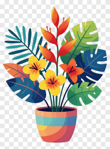 Colorful Flower Bouquet In A Pot PNG