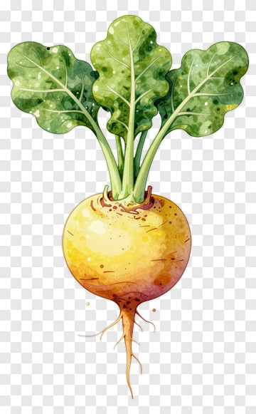 Watercolor Turnip With Green Leaves PNG