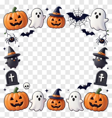 Halloween Themed Frame With Ghosts And Pumpkins PNG