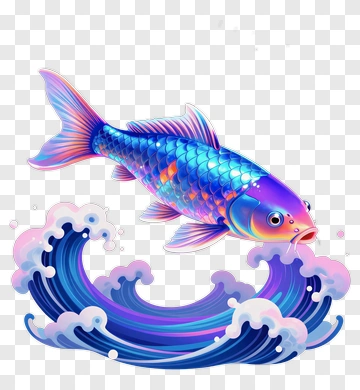 Colorful Koi Fish Swimming In Waves PNG