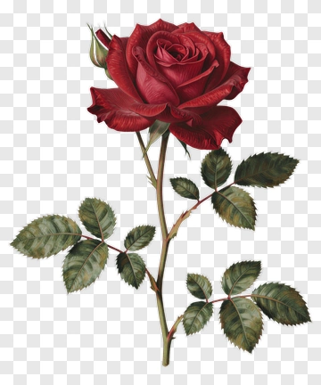 Red Rose With Green Leaves PNG