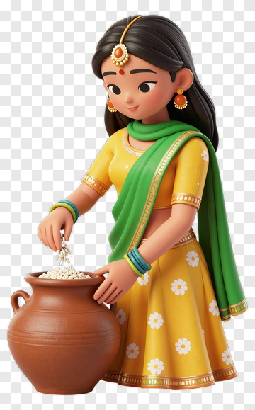 Young Woman Holding Rice In A Pot PNG