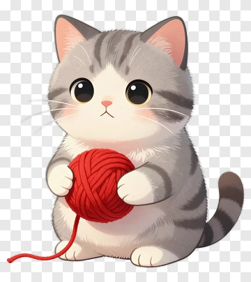Cute Cat Holding A Ball Of Yarn PNG