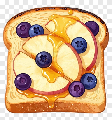 Toast With Sliced Apples And Blueberries PNG