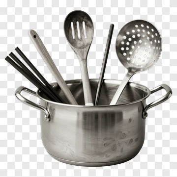 Stainless Steel Pot With Cooking Utensils PNG