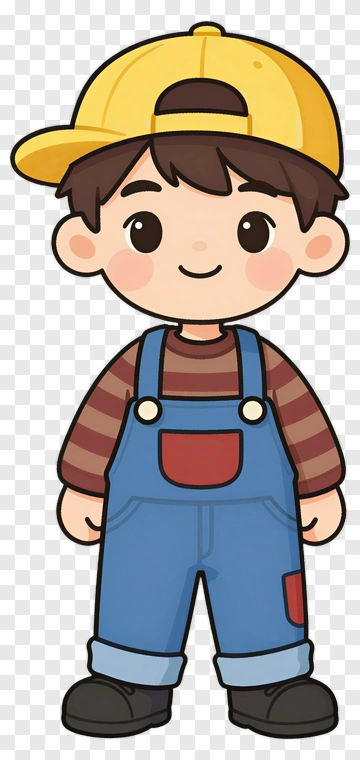 Cartoon Boy Wearing Overalls And A Yellow Cap PNG