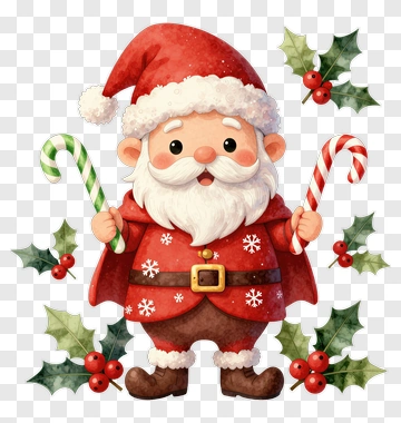 Cartoon Santa Holding Candy Canes PNG
