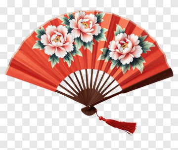 Decorative Red Fan With Floral Design PNG