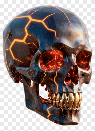 3D Futuristic Skull With Glowing Elements PNG