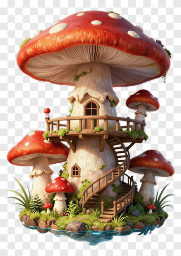 Fantasy Mushroom House With Spiral Staircase PNG
