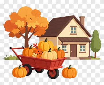 Pumpkin Cart In Autumn Garden PNG