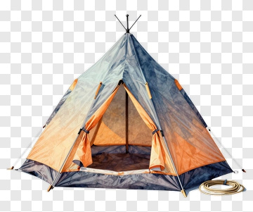 Camping Tent With Orange And Blue Fabric PNG